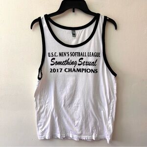 District softball novelty print white sleeveless tank top size Medium